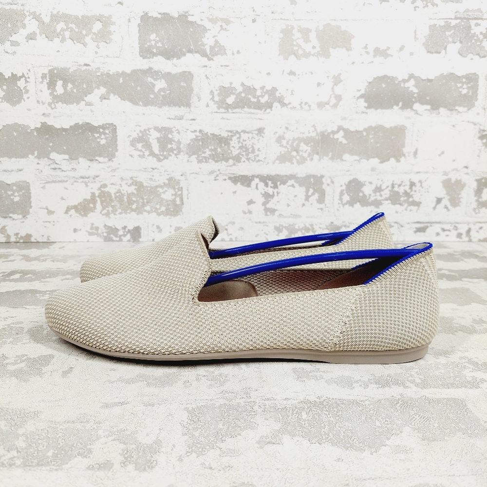 New Rothy's The Flat Cream Knit Round Toe Slip On Loafers C129